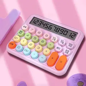 Yubon Kleurrijke 12 Bit Rekenmachine Schattig Stil Mechanisch Toetsenbord Leren Kantoor Science Calculator