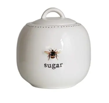 Bee Sugar Pot Embossed Bee Design Nordic Tea Coffee Canisters Ceramic Sugar Bowl with Lid keeps your sugar dry and fresh