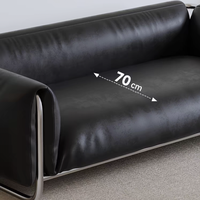 Canapé de style rétro en acier inoxydable noir Bauhaus, canapé en cuir de style antique, luxe léger, trois places, salon