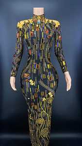 AD1179 Gaun Berlian Imitasi Mewah untuk Wanita, Gaun Pesta Dansa Panjang untuk Klub Malam Pesta Dansa, Pakaian Berlian Imitasi Mewah untuk Wanita - Product Image 5