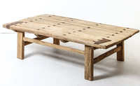 Table basse centrale en bois massif récupéré, style ferme chinoise, écologique, vieilli, vintage, ancien, sculpté