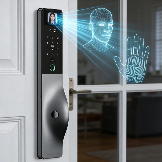 Video Call Home  Airbnb Smar Lock Tuya Wifi 3d Facial Recognition Fingerprint Front Door Smart Lock with Dual Cameras