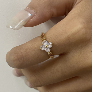 J&amp;D Modern Luxury 18K Gold Stainless Steel Lucky Leaf Clover Zircon <strong>Watch</strong> <strong>Rings</strong> for Women - Product Image 2