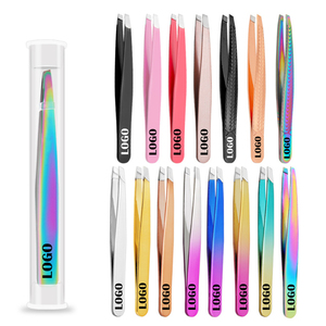 Slant Tweezers Private Label Low MOQ Stainless Steel Rose Gold Hair Removal Eyebrow Tweezers Set Custom LOGO Eyebrow Pointy Tweezers For Brows