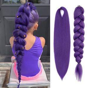 Perruque tressée synthétique de 26 pouces, fibre à basse température, couleur violette, pour toutes les formes de visage - Product Image 4