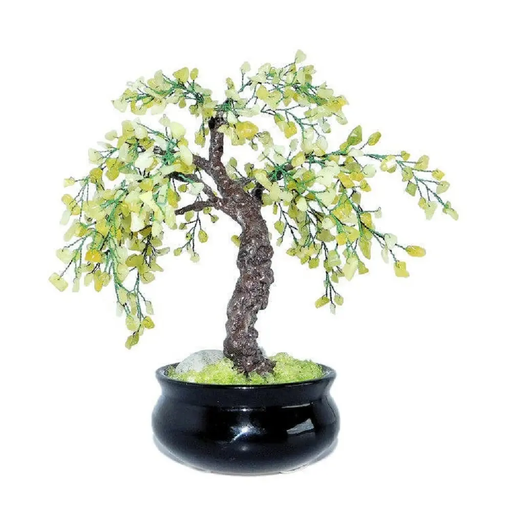 Pohon Hidup batu serpentine giok baru Weeping Maple Bonsai di hitam keramik uang pohon Feng Sh seni dekorasi hadiah