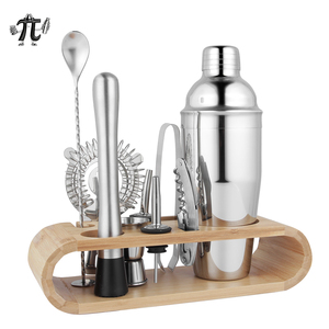 Offre Spéciale 10 pièces accessoires de bar kit de barman ensemble de shaker à cocktail en acier inoxydable avec support en <span class=keywords><strong>bambou</strong></span> - Product Image 6