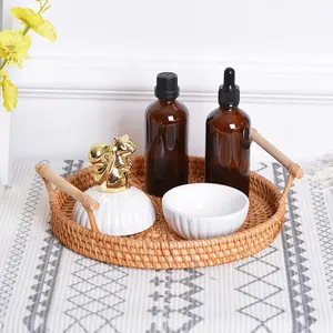 Woven fruit plate handmade grass and rattan woven round basket storage basket bread snack fruit plate