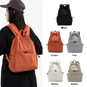 Foreign Trade Women's Casual Simple All-match Japanese Style Solid Color Pleated <b>Canvas</b> External <b>Frame</b> Large Capacity Travel - Product Image 2