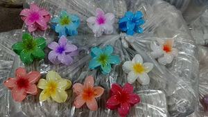 Pinces à cheveux en <span class=keywords><strong>plastique</strong></span> à motif floral tropical Hawaïen dégradé <span class=keywords><strong>de</strong></span> fleurs <span class=keywords><strong>de</strong></span> frangipanier, accessoires pour l'été et la plage, vente en gros - Product Image 4