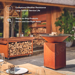 Ensemble barbecue en acier corten MEISU.CH pour camping / Barbecue extérieur au charbon de bois / <span class=keywords><strong>Table</strong></span> de barbecue en métal avec foyer - Product Image 3