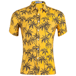 Logotipo personalizado de algodón de los hombres slim fit de manga corta azul Hawaiano camisa de playa - Product Image 6