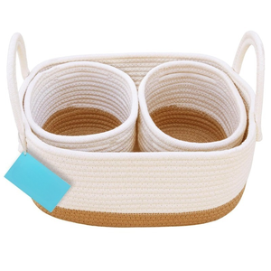 Ensemble de 3 paniers de rangement en corde de coton, panier organisateur en corde tressée, panier à couches portable pour bébé, bac de rangement pour jouets et vêtements de bébé - Product Image 1