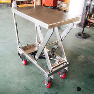 300kg 750kg 수동 리프트 테이블 스테인레스 스틸 손 유압 가위 리프트 테이블 바퀴와 사용자 정의 - Product Image 2