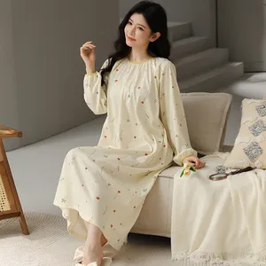 cute new design sweet nightdress long sleeve fashion autumn 100% cotton night dress pijamas mujer womens pajamas set
