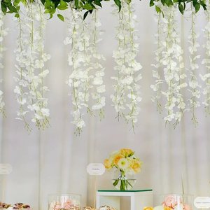 Guirnalda de Flores Artificiales de Glicinia, 100cm-200cm, de Seda Blanca, para Decoración de Techos de Boda, Decoración de Interiores y Exteriores - Product Image 4