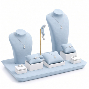 Zebopak Dusty Blue Velvet Jewelry Store Counter Display Set with <b>Necklace</b> Bust Earring Stand Bracelet Pillow <b>Ring</b> Supplier - Product Image 2