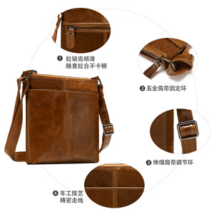 Dujiang Genuine Leather Men's Shoulder <b>Bag</b> Oil Coffee Solid Color Durable Commuter Crossbody <b>Bag</b> - Product Image 3