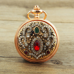 <span class=keywords><strong>Montre</strong></span> de poche à diamant rouge vintage universelle pour hommes et femmes à clapet <span class=keywords><strong>Montre</strong></span> de poche à quartz - Product Image 2