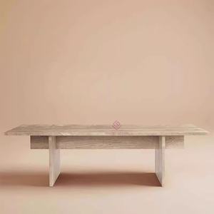<span class=keywords><strong>Table</strong></span> <span class=keywords><strong>console</strong></span> convertible minimaliste en travertin <span class=keywords><strong>Table</strong></span> longue en pierre naturelle avec extension de tabouret pour la décoration intérieure - Product Image 2