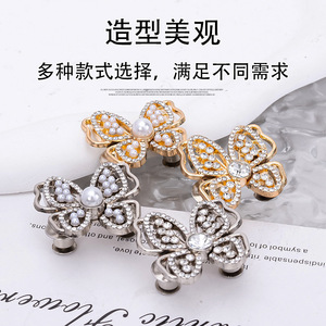 Botón para ajustar la cintura en forma de mariposa con pedrería y perlas, botón desmontable y sin costuras para ajustar la cintura en pantalones vaqueros. - Product Image 3