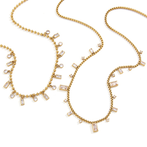 Collier avec pendentif carré en acier inoxydable plaqué or 18 carats et strass blancs, chaîne en boîte, pour femmes, bijoux élégants, cadeau - Product Image 1