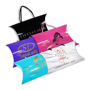 Caja de almohada de pelo de cartón suave con logotipo personalizado de lujo caja de embalaje de peluca con mango de cinta extensiones de cabello - Product Image 1