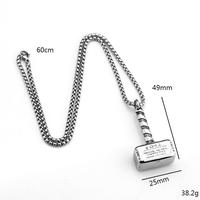 Pendentif unisexe vintage européen et américain en acier inoxydable avec chaîne en bambou, accessoire personnalisé Marteau de Thor Viking