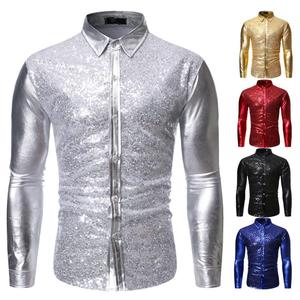 Camisa Multicolor de Lentejuelas para Hombre, Ropa de Baile Juvenil Dorada para Discoteca - Product Image 3