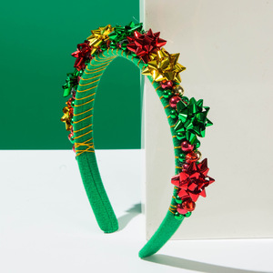 Nouveau serre-tête de Noël en velours fin, entièrement recouvert de perles multicolores et de clochettes, rouge et vert classiques, accessoires de cheveux pour femmes pour les fêtes de Noël - Product Image 6