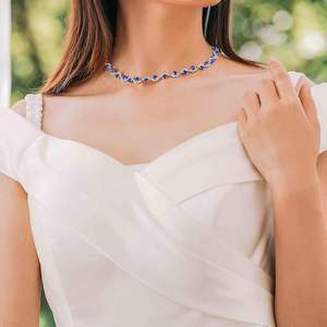 Collier boucles d'oreilles super luxe, ensemble de bijoux en pierre de tanzanite synthétique bleue et zircone blanche pour femmes, bijoux de fête de mariage - Product Image 2