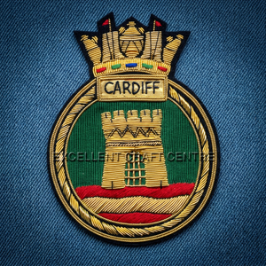 Patch brodé personnalisé CARDIF avec motif d'aigle couronné, broderie à la main au fil de soie doré. - Product Image 1