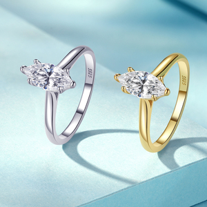 Anillo de Compromiso de Plata de Ley 925 Personalizado con Moissanita de 1 Quilate en Forma de Ojo de Caballo para Mujer con Certificación GRA - Product Image 2