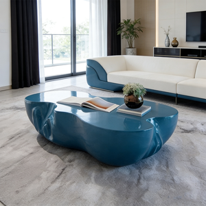Mesa de Centro Moderna de Lujo con Forma de Nube Abstracta, Diseño Orgánico de Fibra de Vidrio Azul, Mesa Irregular para Decoración de Sala de Estar - Product Image 4