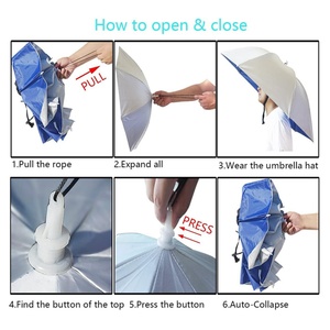 Chapeau parapluie surdimensionné anti-UV, parapluie de pêche mains libres, couvre-chef réglable pour le camping en plein air, la plage, le jardinage, le golf - Product Image 4