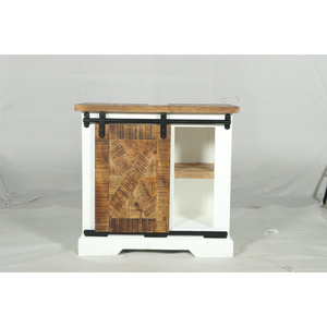 Mueble Muro Blanco y de Madera Natural con Puerta Corredera y Estante Abierto para Almacenamiento - Product Image 1