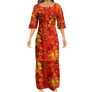 white christmas dresses Red & Black Island Floral Puletasi – Pacifica Clothing main image 0