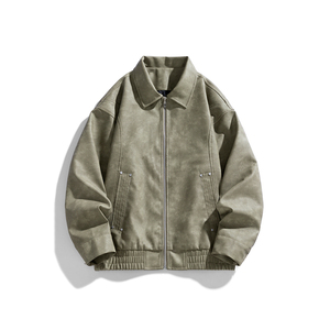 Chaqueta corta de cuero con logo personalizado, estilo americano retro, color sólido, corte ajustado, para hombre y mujer, con hombros caídos, solapa de cuero, a la moda. - Product Image 4