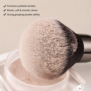 <b>Round</b> Synthetic Hair Makeup <b>Brush</b> Black Handle Soft Dense Bristles for Face Powder Application Beauty Tool - Product Image 1