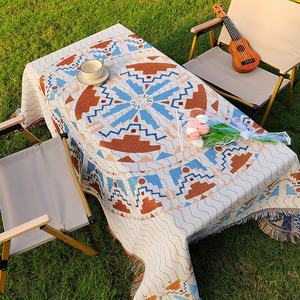 Mantel rectangular de lino estilo étnico, manta impermeable para pícnic y camping, para uso en mesa de café. - Product Image 3