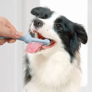 Gran oferta, cepillo de dientes personalizado para perros, cepillo de dientes para mascotas, juego 2 en 1, cepillo de dientes de silicona para gatos y perros