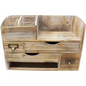 Solid Wood Storage Rack Multi Layer Office Organizer Vintage Style Desktop <b>Drawer</b> With Compartments For Bedroom And Cosmetics - Product Image 5