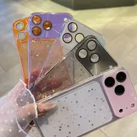 Coque de téléphone transparente en TPU époxy à paillettes et sequins, à changement instantané, pour iPhone 17, 16, 15, 14 Pro Max, avec grande fenêtre de protection de l'appareil photo