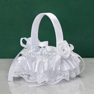 Cesta de flores blanca <span class=keywords><strong>para</strong></span> niña de las flores en bodas, muy vendida, con encaje y decoración de lazo - Product Image 5