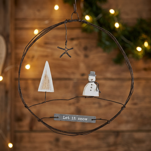 Guirnalda rústica de alambre metálico con árbol de muñeco de nieve y letrero 'Let It Snow', adorno colgante decorativo navideño - Product Image 6