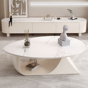 Tavolino da Caffè Ovale di Design Minimale in Colore Legno per Piccolo Appartamento con Piano in Pietra Sinterizzata PSM-H005 - Product Image 5