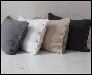 Housse de coussin carrée décorative en lin naturel lavé, couleur unie, à volants, faite à la main, produit en gros - Product Image 3