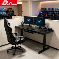 Bureau d'ordinateur de jeu moderne en verre noir avec tiroir et système de levage électrique