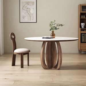 Ensemble <span class=keywords><strong>table</strong></span> et chaises de salle à manger vintage en <span class=keywords><strong>bois</strong></span> massif, convertible, avec plateau en pierre, mobilier de maison au design moderne et épuré - Product Image 2