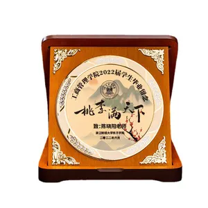 Customized Made Logos Souvenir, Brass Metal Plate Trophy Copper Souvenir Award Metal Plate Plaque With Wooden Box/